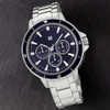 Mens Stylish Battery Operated Analogue Watch with Link Strap and Blue Face